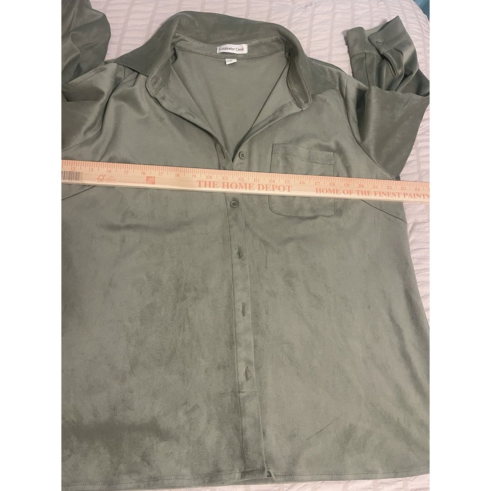 Coldwater Creek Shale Green  3/4 Sleeve Blouse  No Iron Size XL Button Down - Picture 5 of 8